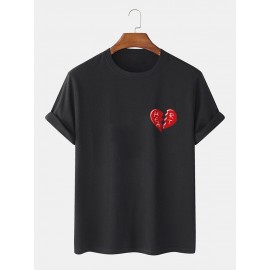 Mens 100% Cotton Heart Graphics Casual Short Sleeve T-Shirt