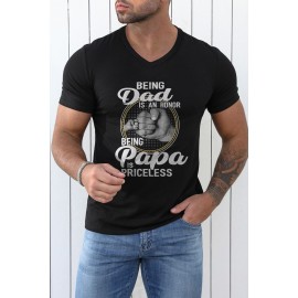 Black Dad Papa Letter Graphic Print Men's V Neck T Shirt