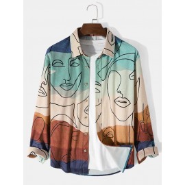 Mens Corduroy Art Printed Colorful Long Sleeve Front Buttons Shirts